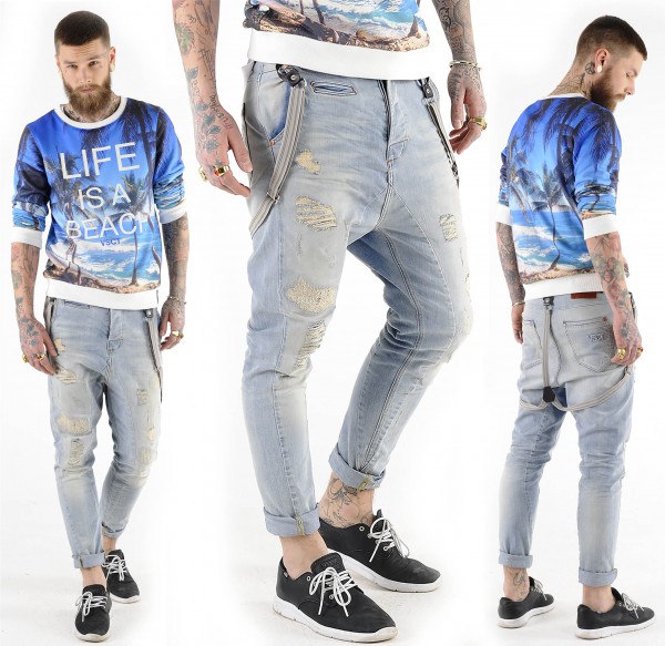 VSCT Brad Slim Fit Jeans w. Suspenders totally destroy