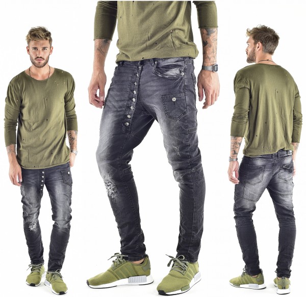 VSCT Clubwear Jeans Drake Asym Buttonfly Black Rins